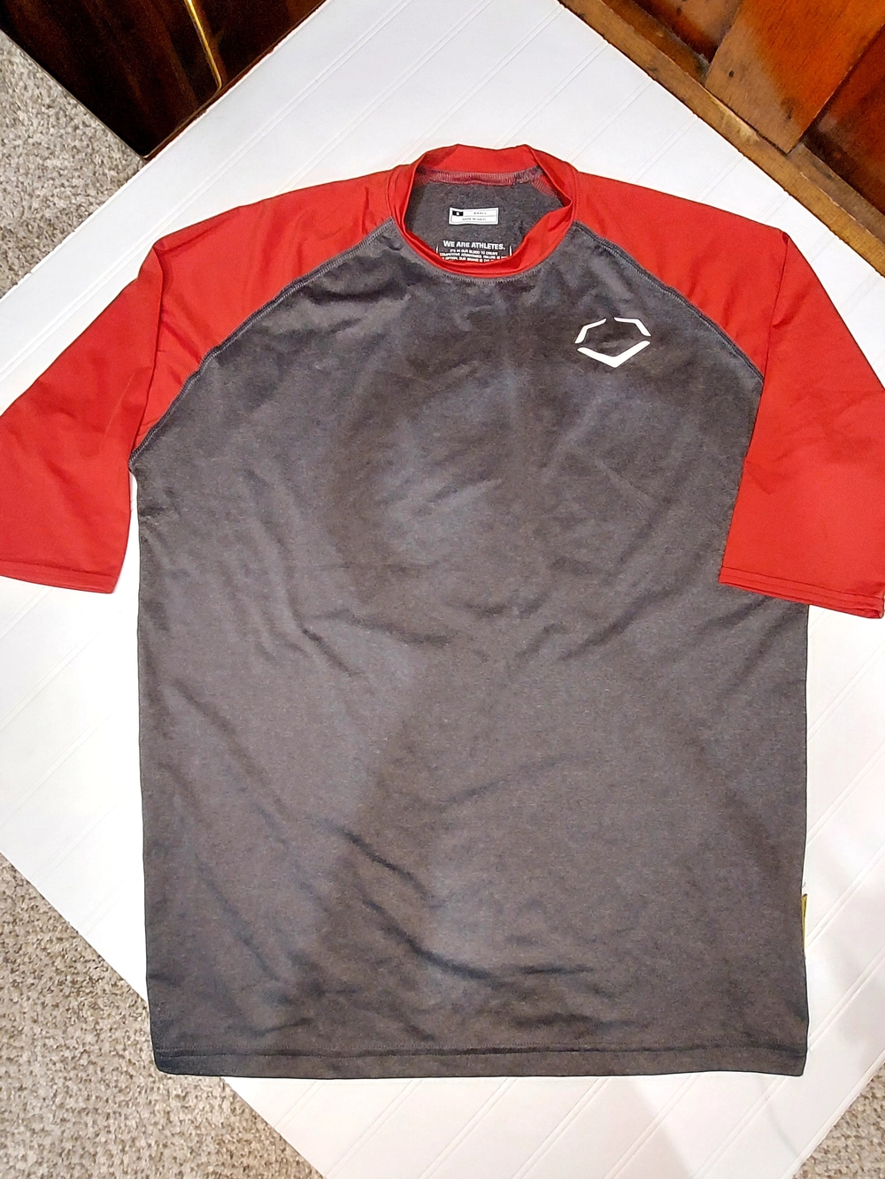 Men's Short Sleeve Athletic Tee - Red Sleeves, Charcoal Body